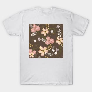 Rose Delight on Nature Brown T-Shirt